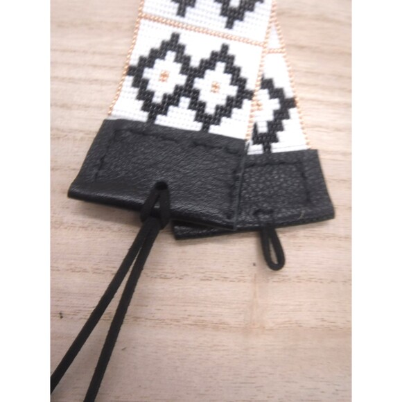 Loom Beaded Bracelet White & Black w/ Leather - Picture 4 of 5
